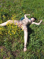 Petite brunette cutie with sexy body spreads her legs to show us every detail of her pussy.