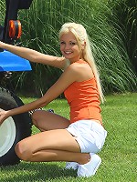 Franziska Takes Her Mower for a Ride