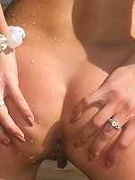 Horny blonde teen spreads her wet pussy