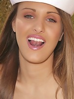 Big titted Andie on her chair takes off her jeans stuffing her fingers into her cute pussy