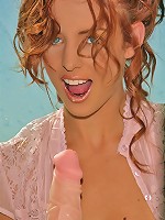 Naughty Riley Shy spit on her dildo then slides it into her tight pink hole