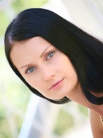 Stunning and skinny brunette babe Katerina takes off her short dress