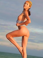 Very skinny and sporty teen jumping and flying naked on the beach