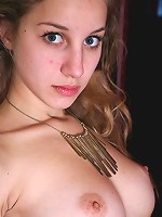 Blonde petite teen girl with perfect tits posing nude
