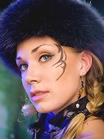 Brunette posing in the viking costume and then shows her wet pussy