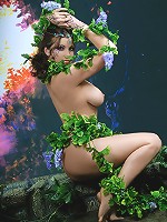 Sexy busty brunette nymph in the beautiful costume