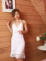 Petite very beautiful Dominika taking off her lace dress