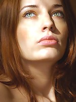 Confident redhead with pale complexion, pink puffy nipples and inviting aura.